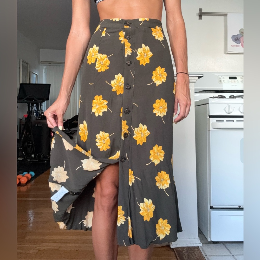 Madewell A-Line Skirt - Black and Yellow Floral